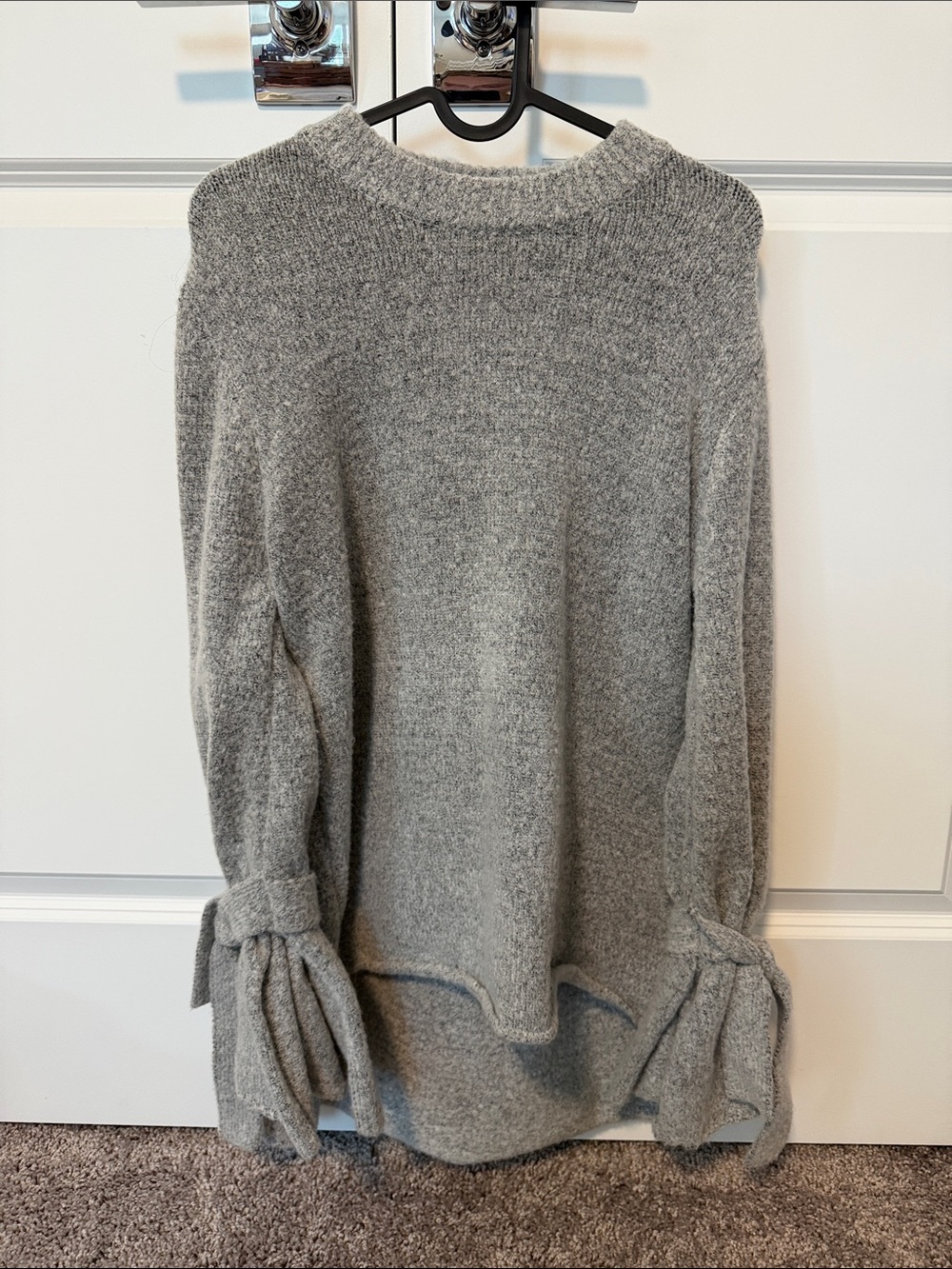 JOA Cozy Grey Tie-Sleeve Women's Sweater